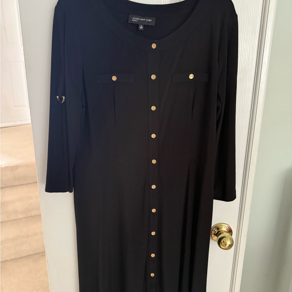 Jones New York Black Dress with Gold Buttons